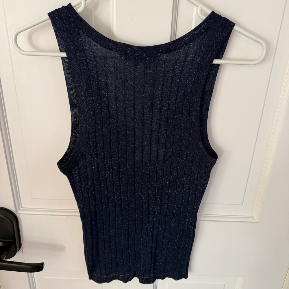 ZARA Navy Ribbed Shimmer Tank Top - Picture 2 of 5